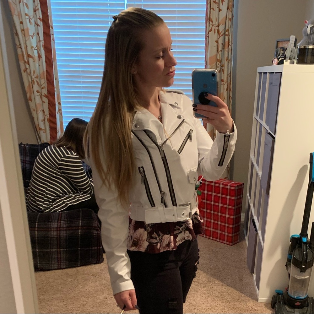 White Michael Kors crop leather jacket